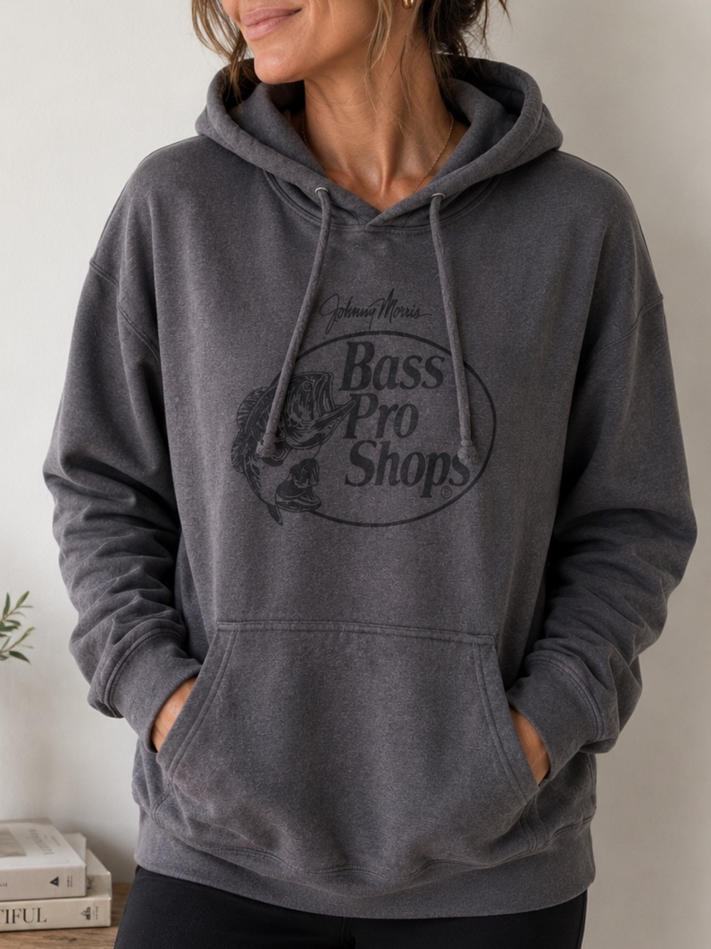 🩶 Unisex Bass Pro Shops Johnny Morris Gray Hoodie Pullover size M